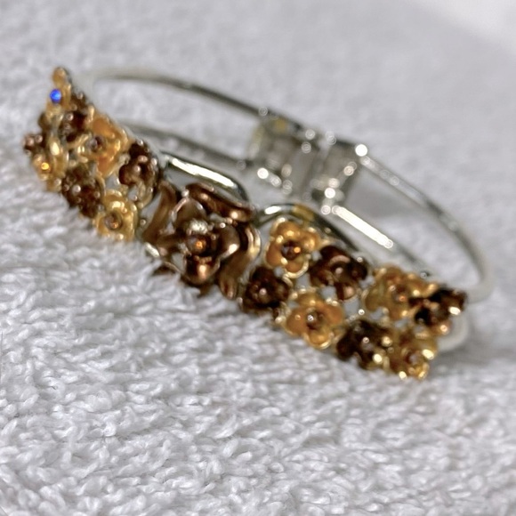 Vintage Floral Gold & Brown Tone Metal Bracelet - Picture 12 of 12